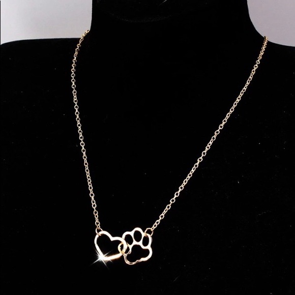 NEW!💙💎💛🐾PAW PRINT HEART NECKLACE🐾💛💎💙GOLDEN - Picture 4 of 8